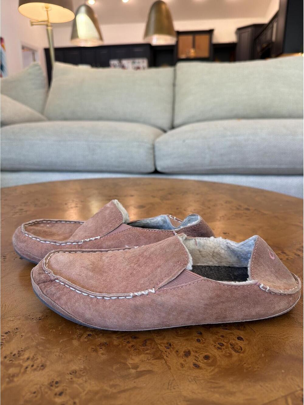 Brown Suede Slip-On Slipper Mules with Fleece Lining